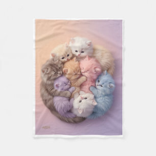 Cute Sleeping Kittens In Basket Soft Pastel Fleece Blanket