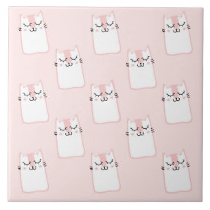 Cute Sleeping Kitty Cat Pattern Tile