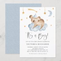 Cute Sleeping Koala Blue It's a Boy Baby Shower