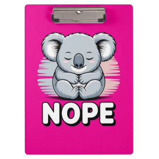 Cute Sleeping Koala “Nope” Funny Cartoon Clipboard