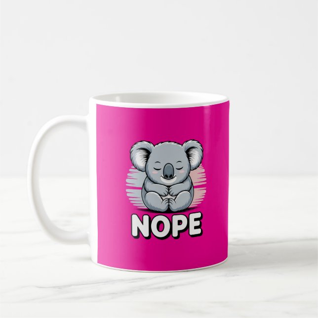 Cute Sleeping Koala “Nope” Funny Cartoon Coffee Mug (Left)