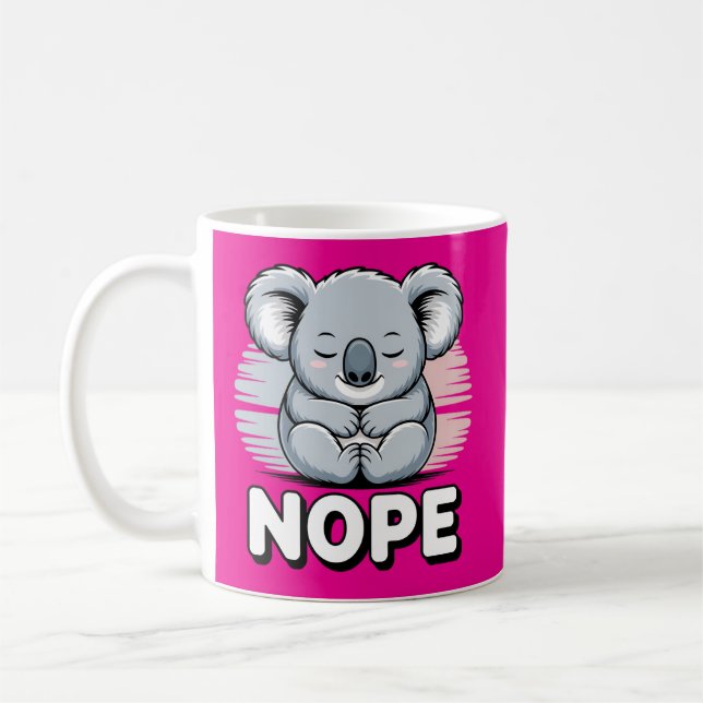 Cute Sleeping Koala “Nope” Funny Cartoon Coffee Mug (Left)