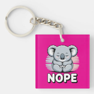 Cute Sleeping Koala “Nope” Funny Cartoon Key Ring