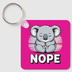 Cute Sleeping Koala “Nope” Funny Cartoon Key Ring