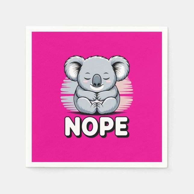 Cute Sleeping Koala “Nope” Funny Cartoon Napkin (Front)