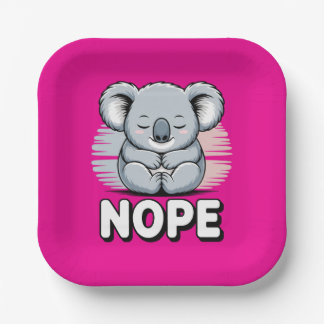 Cute Sleeping Koala “Nope” Funny Cartoon Paper Plate