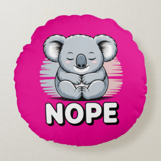 Cute Sleeping Koala “Nope” Funny Cartoon Round Cushion