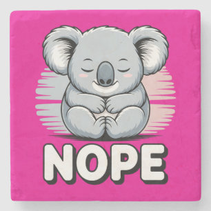 Cute Sleeping Koala “Nope” Funny Cartoon Stone Coaster