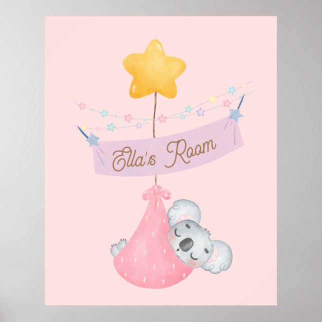Cute sleeping koala personalised wall art (Front)
