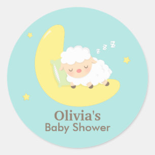 Cute Sleeping Lamb Baby Shower Party Labels