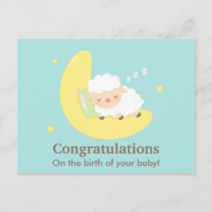 Cute Sleeping Lamb Congratulations Baby Newborn Postcard