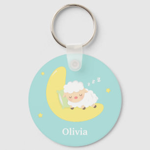 Cute Sleeping Little Lamb on the Moon Key Ring