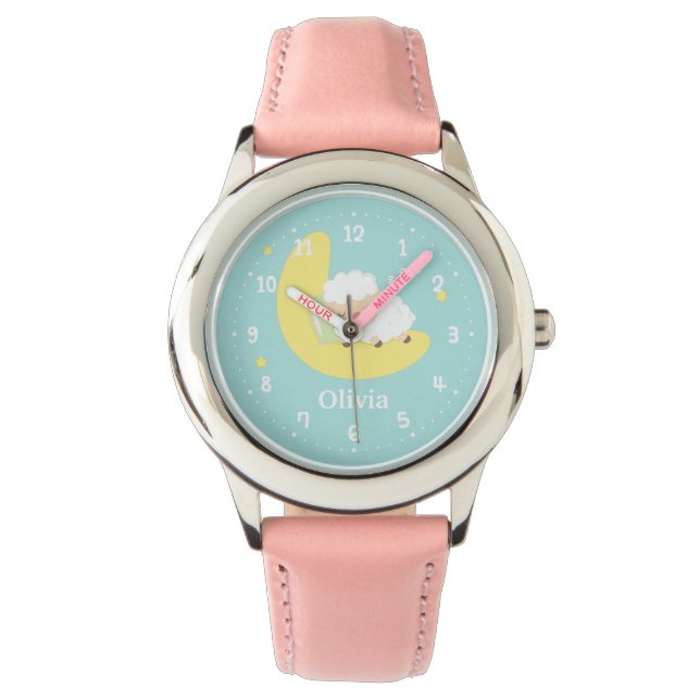 Cute Sleeping Little Lamb on the Moon Kids Watch (Front)