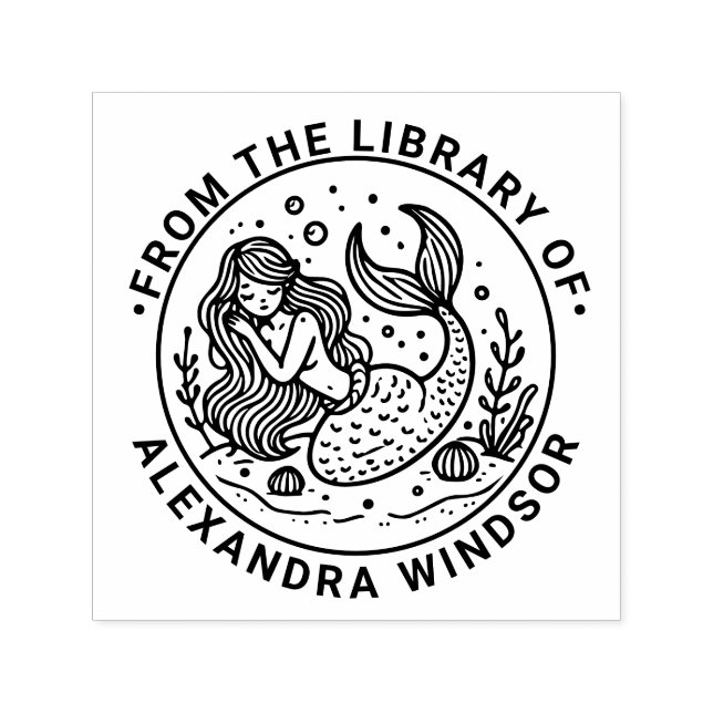 Cute Sleeping Mermaid Library Book Name Self-inking Stamp (Design)