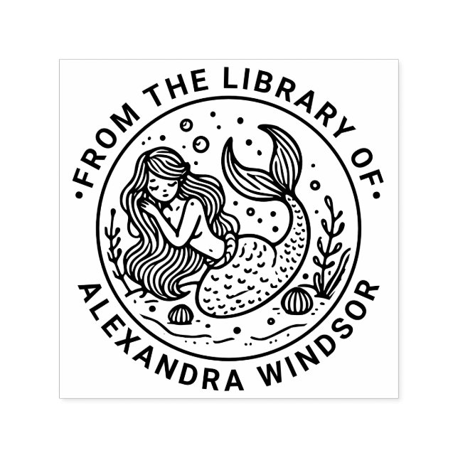 Cute Sleeping Mermaid Library Book Name Self-inking Stamp (Design)