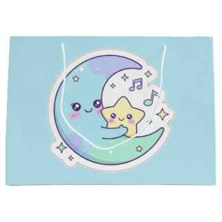 Cute Sleeping Moon & Stars Baby Blue Ramadan Gift Large Gift Bag