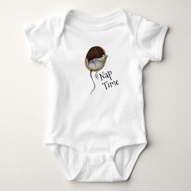 Cute Sleeping Mouse Nap Time Baby Bodysuit (Front)