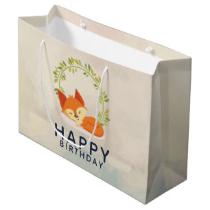 Cute Sleeping Orange Fox Happy Birthday Large Gift Bag