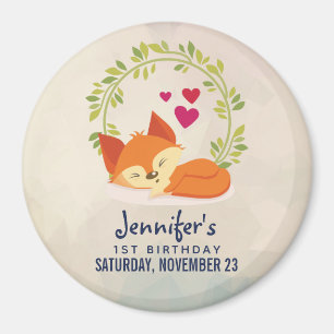 Cute Sleeping Orange Fox with Green Leaves Wreath Magnet