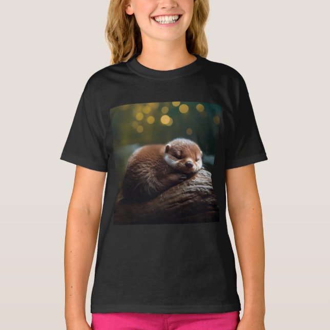 Cute Sleeping Otter T Shirt - Cute Animal Shirts  (Front)