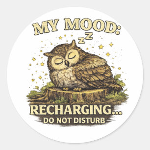 Cute Sleeping Owl Vintage Retro Woodland Animal Classic Round Sticker