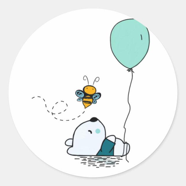Cute sleeping panda bear with bee with baloon classic round sticker (Front)