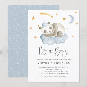Cute Sleeping Panda Blue It's a Boy Baby Shower Invitation