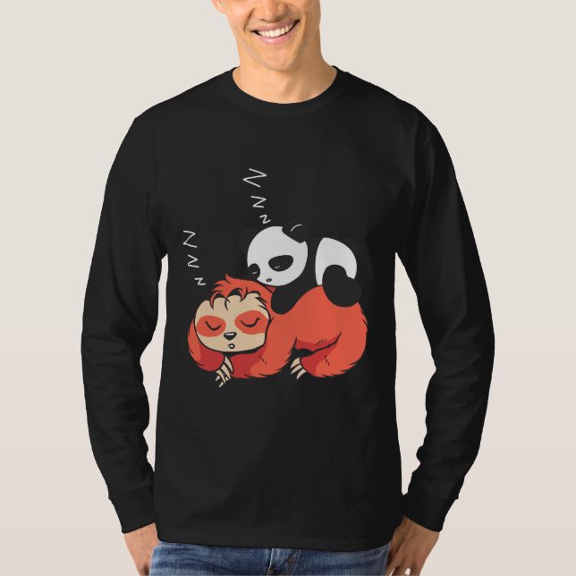 Cute Sleeping Panda Sloth Funny Lazy Themed T-Shirt (Front)