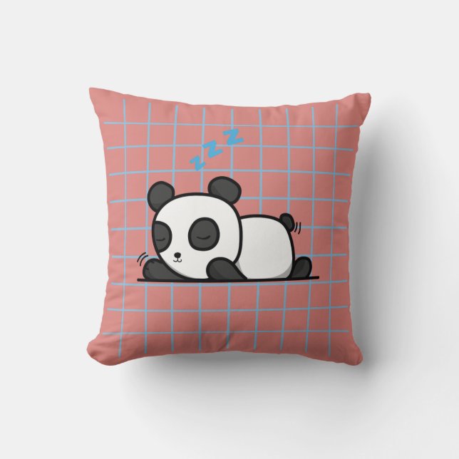 Cute Sleeping Panda Throw Pillow – Kawaii Cartoon  (Front)