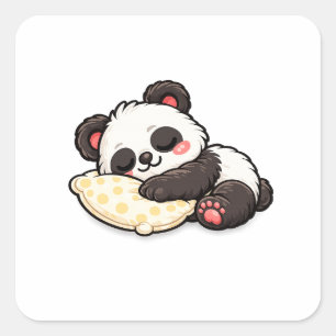 Cute Sleeping Panda with Pillow Square Sticker