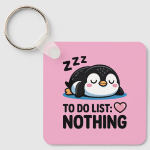 cute sleeping penguin, to do list nothing key ring