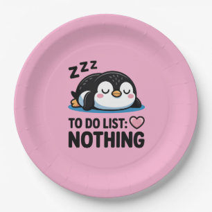 cute sleeping penguin, to do list nothing paper plate