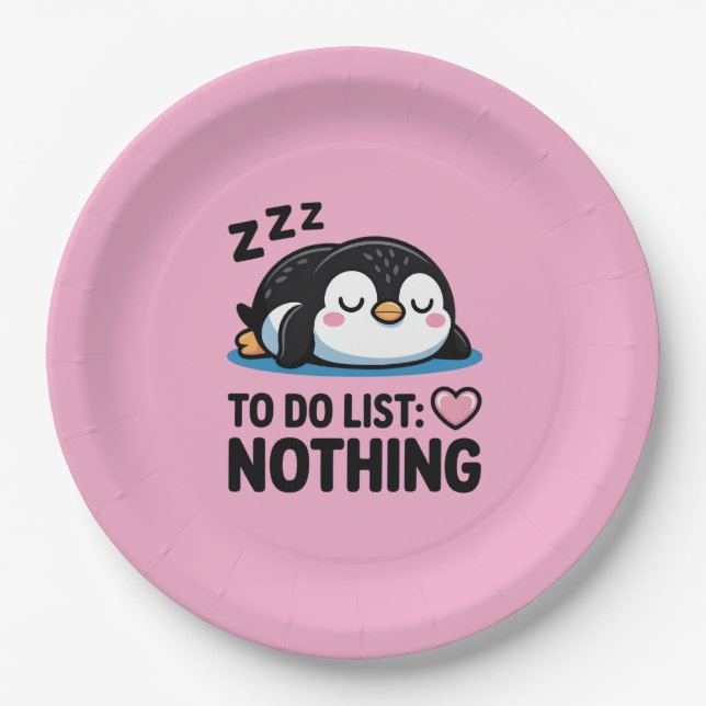 cute sleeping penguin, to do list nothing paper plate (Front)