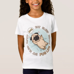 Cute Sleeping Pug Girls Shirt Eat Sleep Repeat