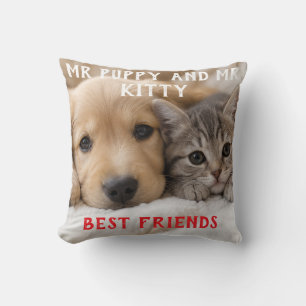 Cute Sleeping Puppy and Kitten Cuddle Cushion