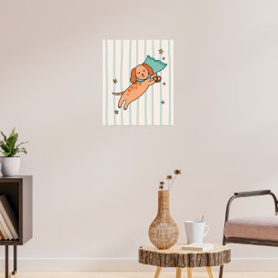 Cute Sleeping Puppy with Pretzel Kids Bedroom Post Poster