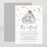 Cute Sleeping Racoon Grey It's a Boy Baby Shower