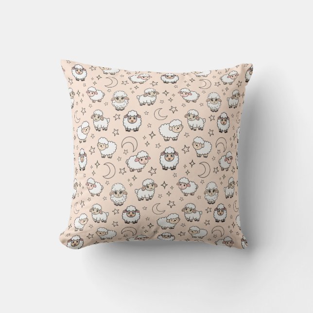 Cute Sleeping Sheep and Moon with Stars Cushion (Front)