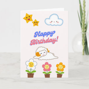 Cute Sleeping Sheep Happy Birthday Card - Kawaii C