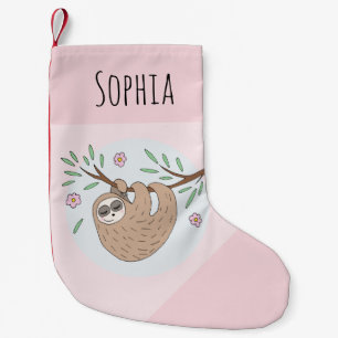 Cute Sleeping Sloth Animal and Name Kids Small Christmas Stocking
