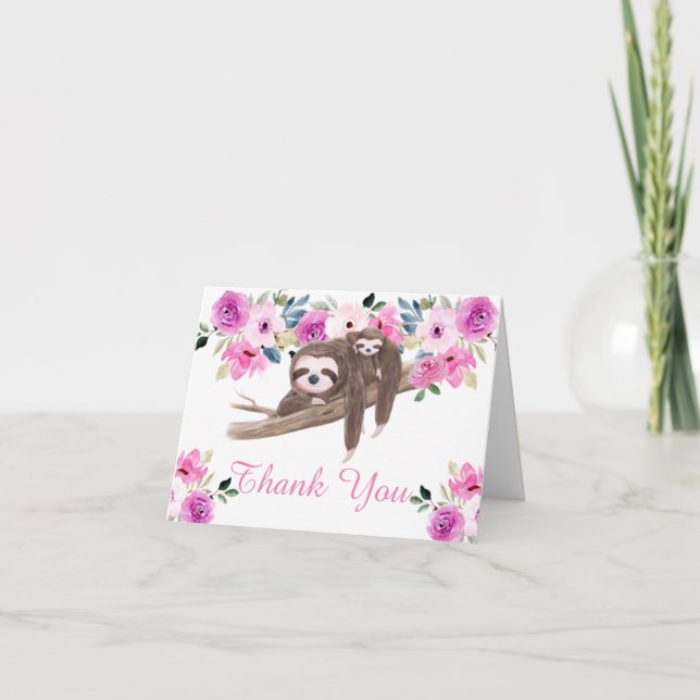 Cute Sleeping Sloth Baby Shower Thank You Card (Front)