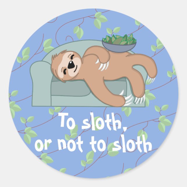 Cute Sleeping Sloth Being Lazy Tropical Jungle Classic Round Sticker (Front)