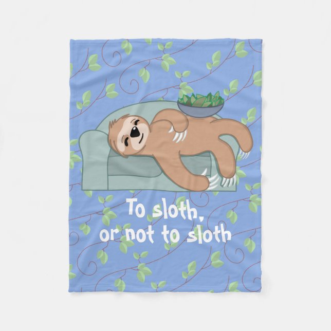 Cute Sleeping Sloth Being Lazy Tropical Jungle Fleece Blanket (Front)