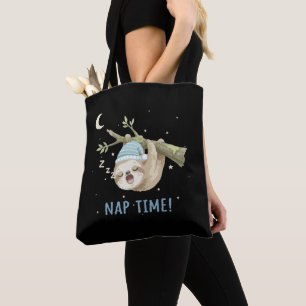 Cute Sleeping Sloth "Nap Time!" Cartoon  Tote Bag