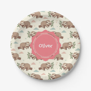 Cute Sleeping Sloth Pattern Paper Plate