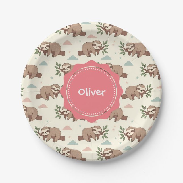 Cute Sleeping Sloth Pattern Paper Plate (Front)