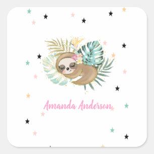 Cute Sleeping Sloth,Stars,Princess Square Sticker