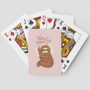 Cute Sleeping Sloth with Pillow and Funny Text Playing Cards