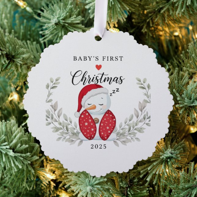 Cute Sleeping Snowman | Baby's First Christmas  Tree Decoration Card (Insitu (Tree))