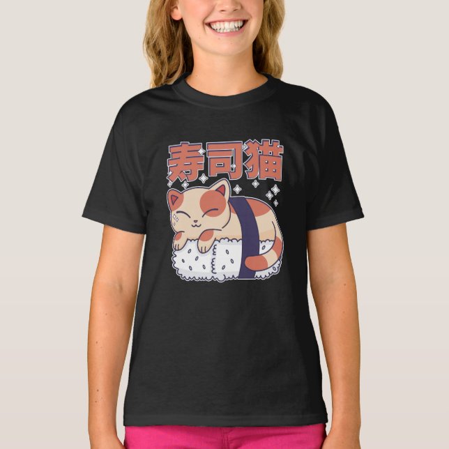 Cute Sleeping Sushi Cat Kitten Asian Food Lover  T-Shirt (Front)